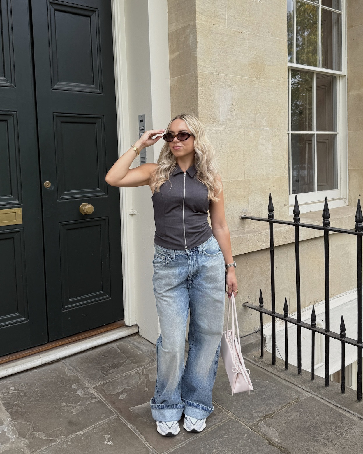 cotton on outfit 🩶

grey zip waistcoat top
baggy oversized jeans 
Charles & Keith pink bow bag 
New balance trainers 

#LTKbag #LTKuk #LTKpetite