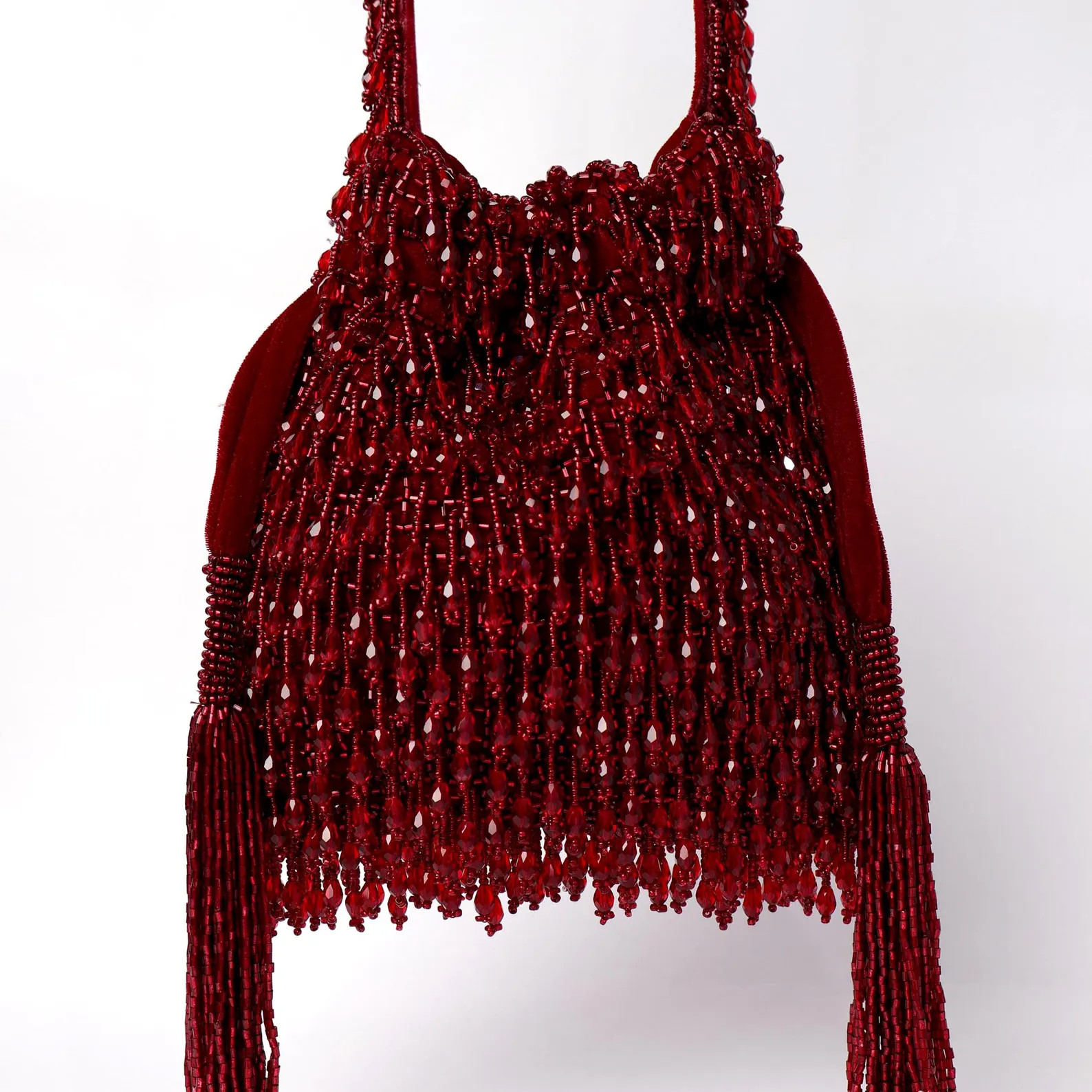 Red Crystal Potli Bag With Long Drawstring Tassels | Embellished Red Potli Bag | Red Party Clutch... | Etsy (US)