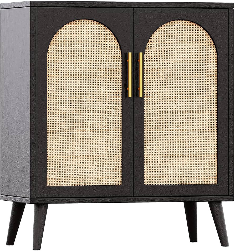 Rovaurx Rattan Storage Cabinet with Doors, Accent Bathroom Floor Cabinet, Modern Sideboard Buffet... | Amazon (US)