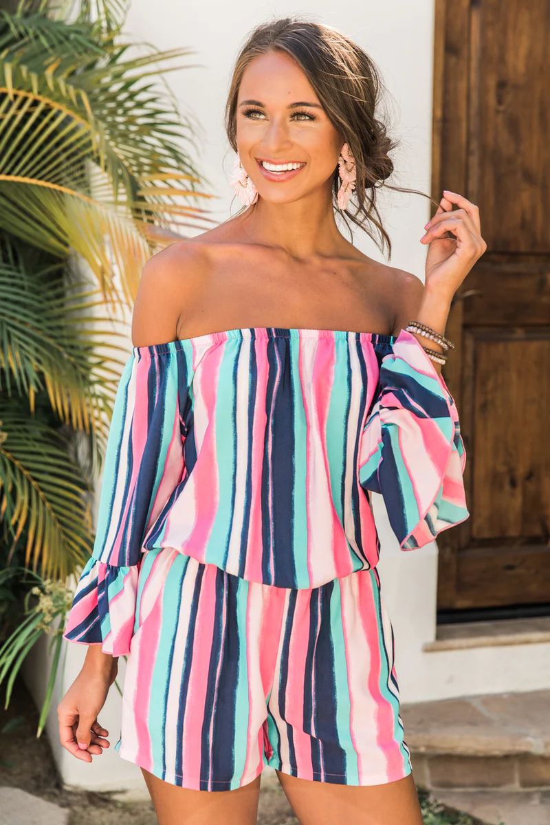 Cabo Coastlines Striped Romper FINAL SALE | The Pink Lily Boutique