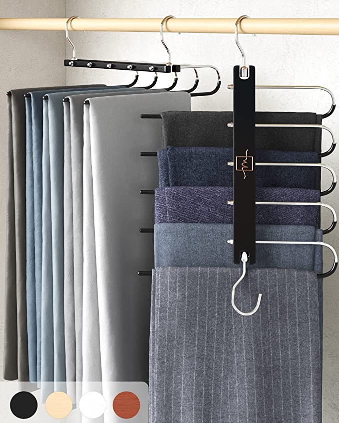 MORALVE Pants Hangers Space Saving - 2 Pack Wood Scarf Hangers for Closet Organizer - Jean Hanger... | Amazon (US)