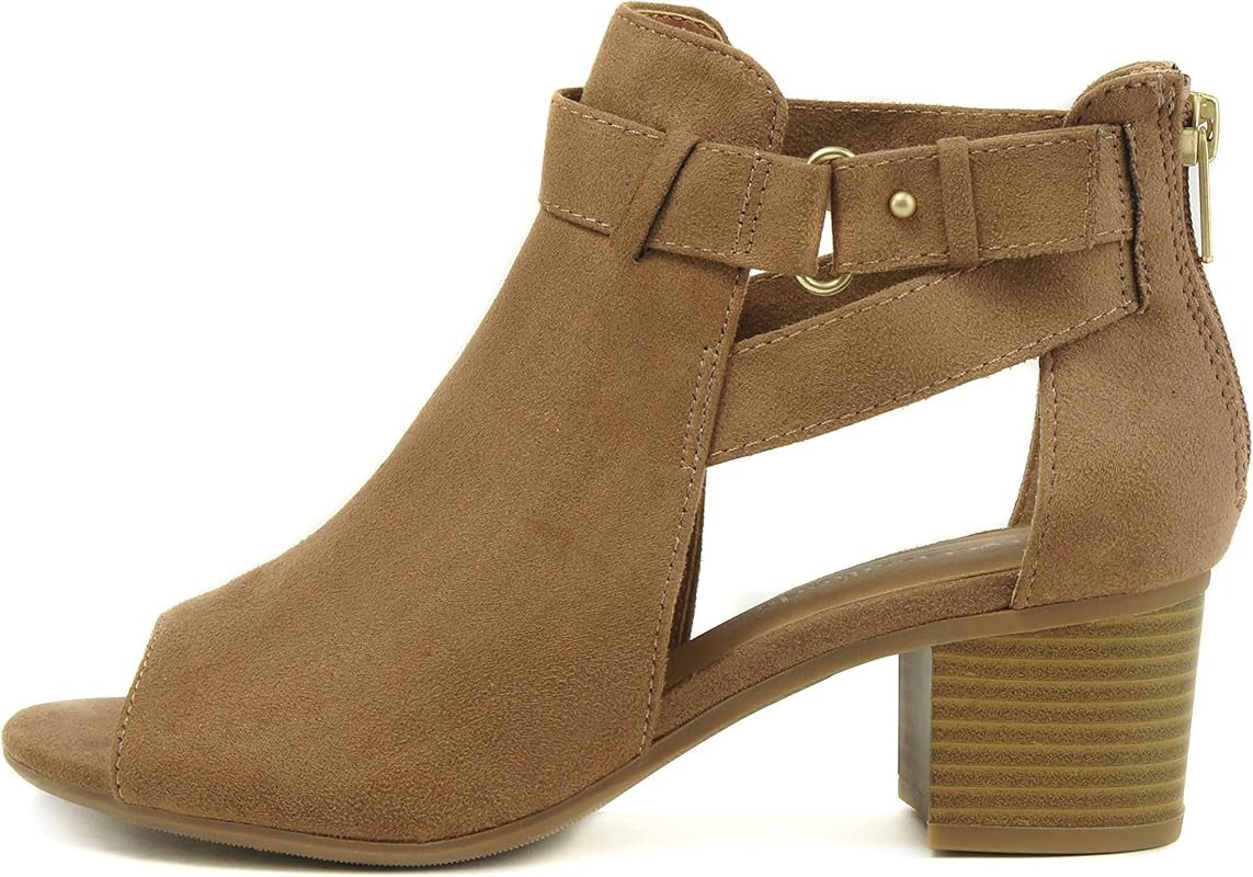 CITYCLASSIFIED Invest ~ Women's Cutout Side Strap Mid Black Chunky Heel Fashion Ankle Bootie | Amazon (US)