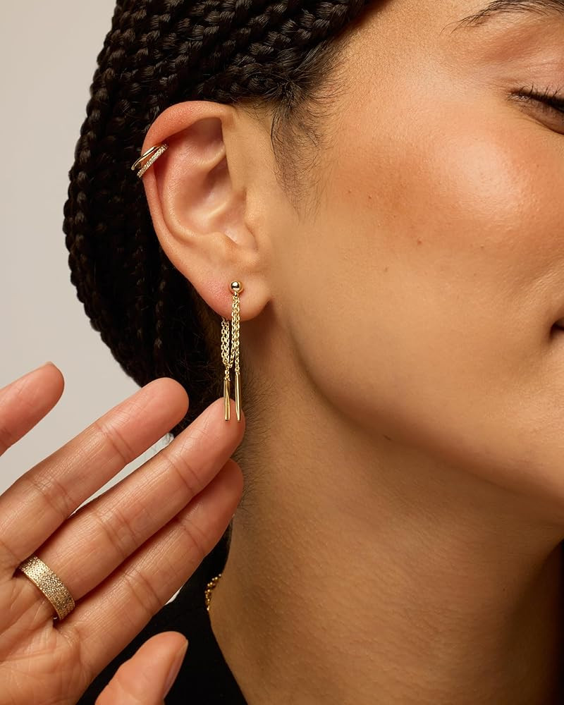 PAVOI 18K Gold Plated Sterling Silver Posts Drop Dangle Chain Earrings for Women | Dangling Chain... | Amazon (US)