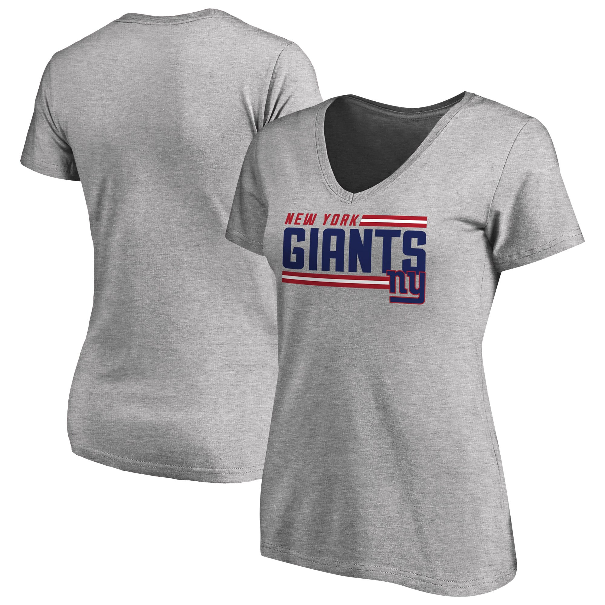 New York Giants Women's Iconic Collection On Side Stripe V-Neck T-Shirt - Heather Gray | Fanatics
