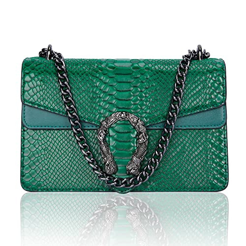 Aiqudou Crossbody Handbags for Women Snake Print Leather Shoulder Bag Chain Purse Satchel Evening Bag(New Green) | Amazon (US)
