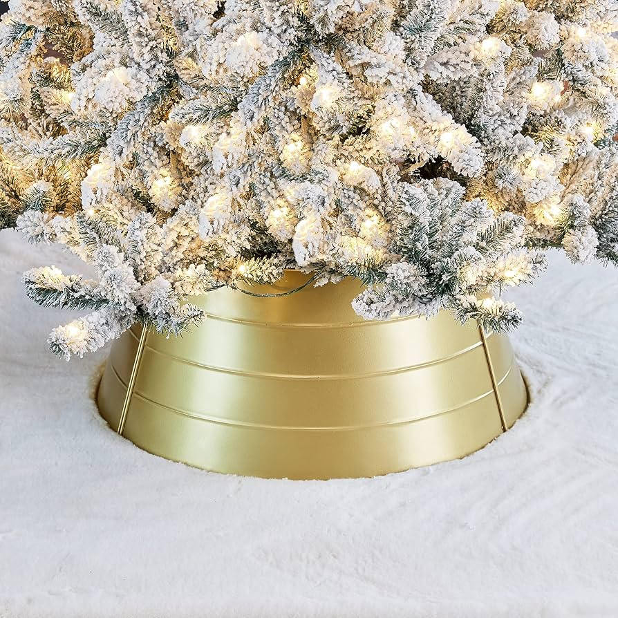 Glitzhome Galvanized Metal Christmas Tree Collar Decorations, 26" D, Gold | Amazon (US)