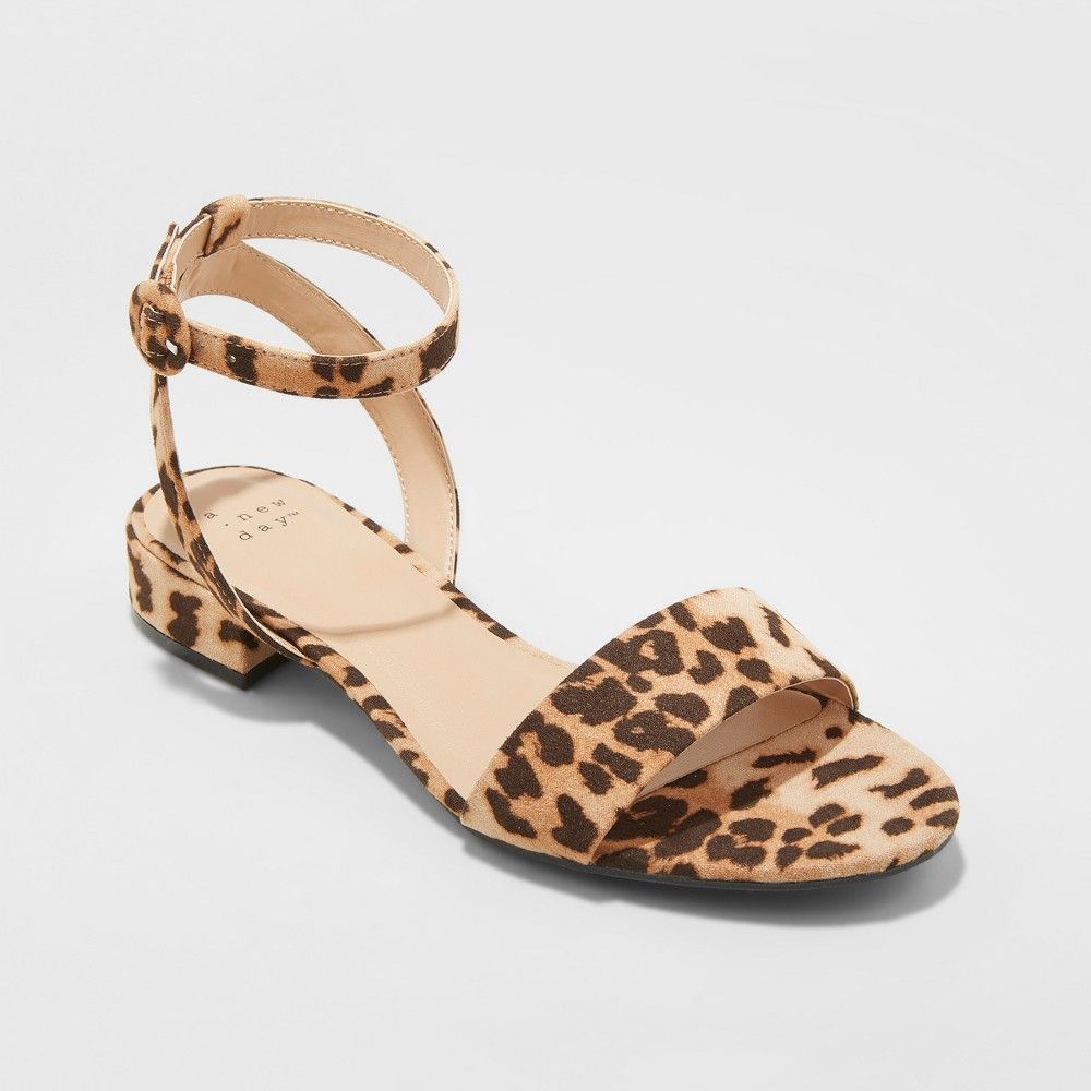 Women's Winona Leopard Ankle Strap Sandals - A New Day Brown 7.5 | Target