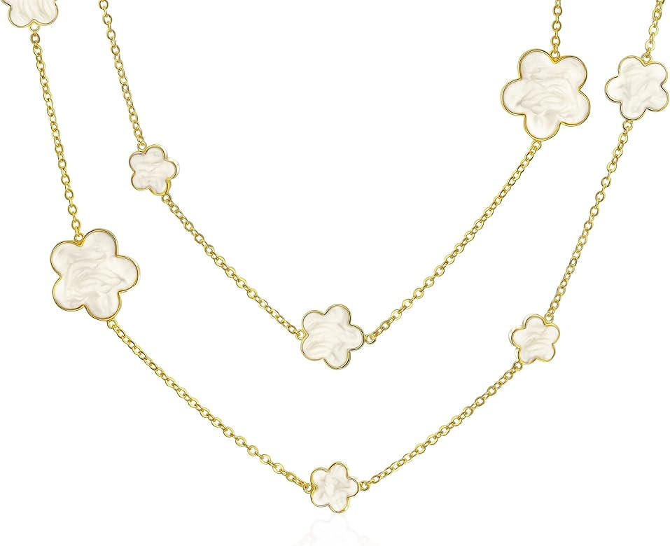 Bling Jewelry Fashion Off White Black Pink Enamel Large & Small Flower Long Silver Tone Gold Plat... | Amazon (US)