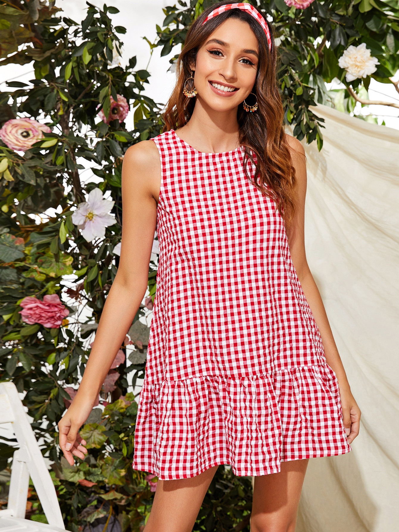 SHEIN Gingham Ruffle Hem Smock Dress | SHEIN