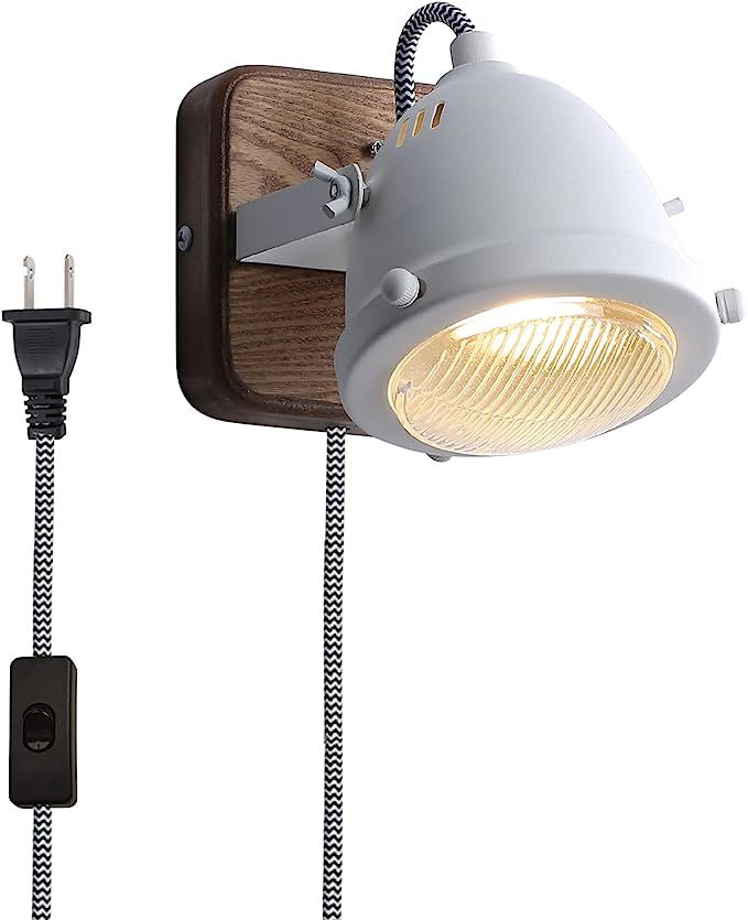 Modern Plug in Cord LED Bedside Wood Wall Lamp - Vintage Industrial Adjustable Wall Sconce Lighti... | Amazon (US)