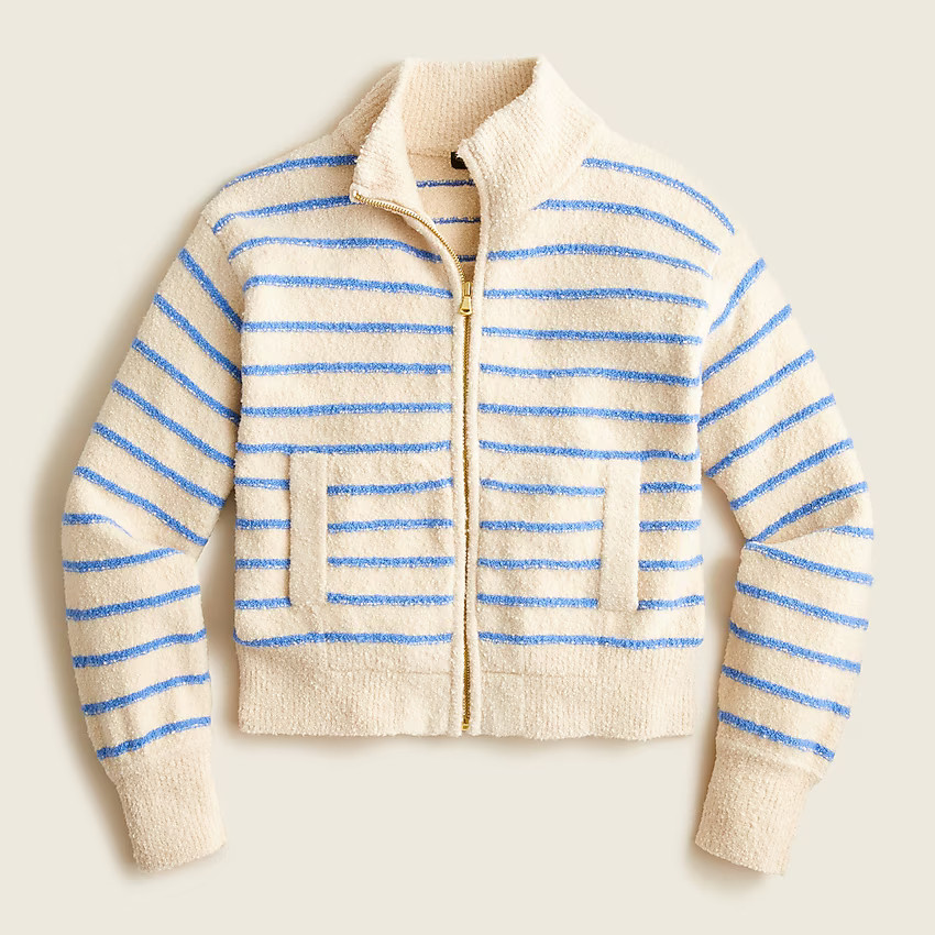 Zip-up cotton bouclé sweater in stripe | J. Crew US