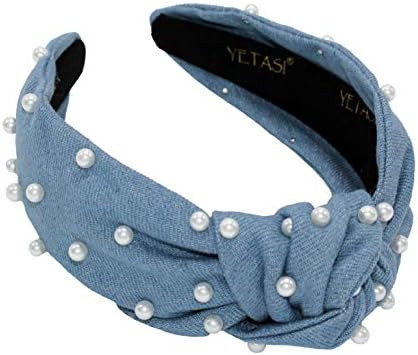 Denim Blue Pearl Knotted Headbands for Women Go with Everything.Comfy Soft Fabric Top Knot Headba... | Amazon (US)