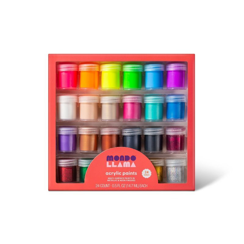 24ct Acrylic Paint Set Metallic, Neon, & Glitter - Mondo Llama™ | Target