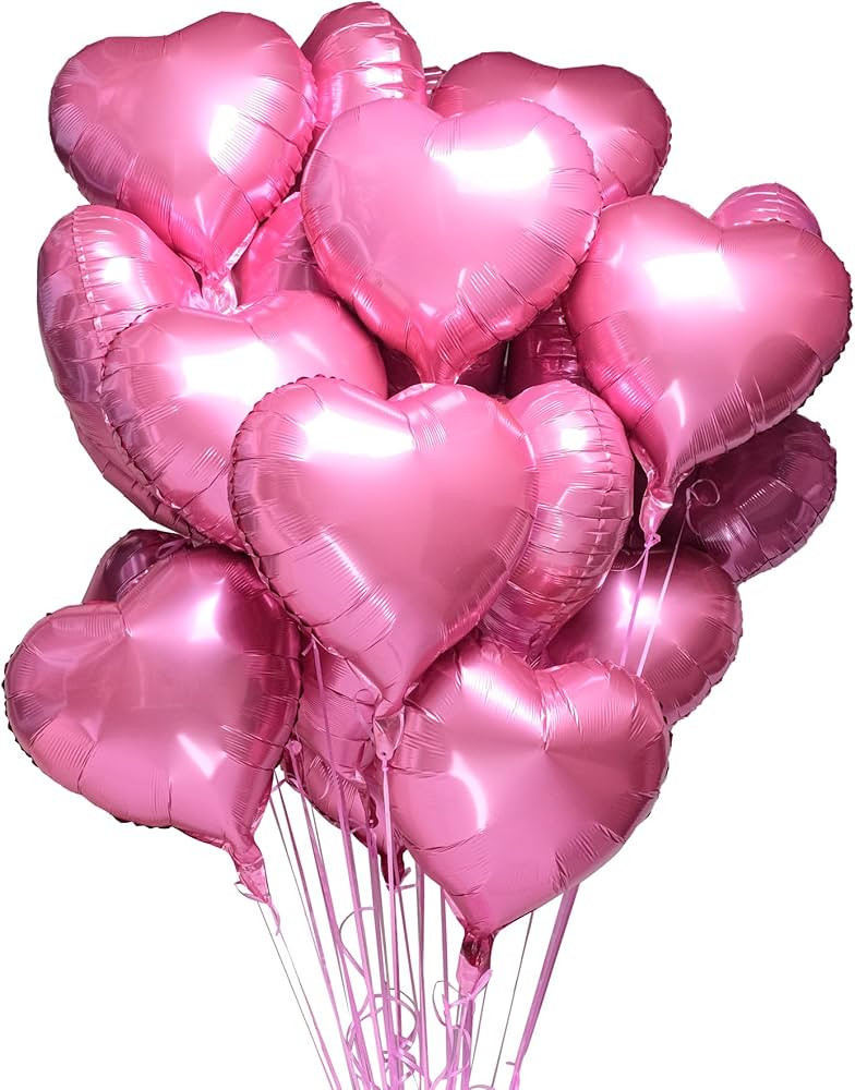 30 pcs Pink Heart Foil Balloons 18" Heart Shaped Mylar Balloons, Helium Support Love Valentines D... | Amazon (US)