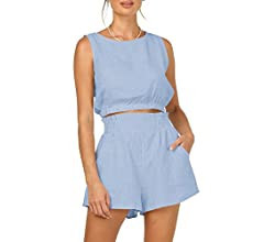 Eurivicy Women's 2 Piece Outfits Sleeveless Crop Tank Top and High Waist Pocketed Shorts Loose Su... | Amazon (US)