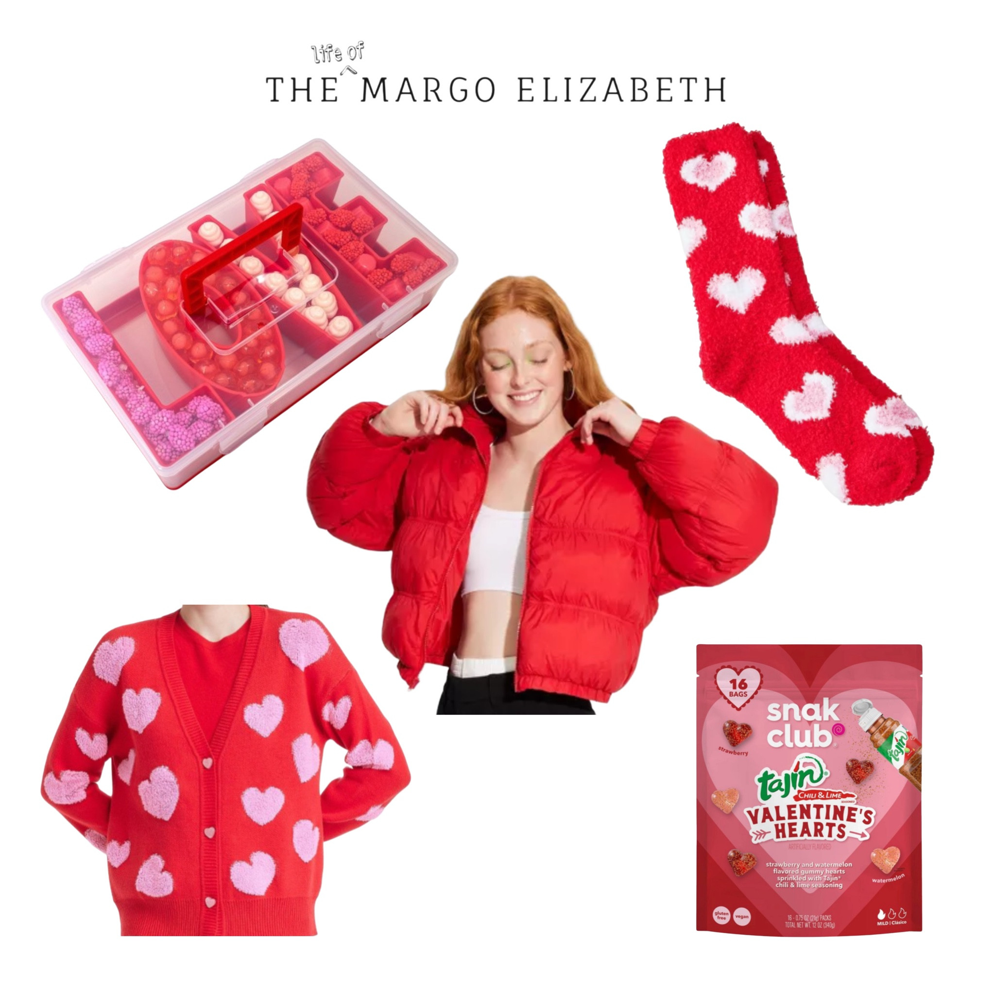 Falling in love 😻 

With these adorable Valentine’s Day finds! These would make perfect gifts for your valentine, galentine or even for yourself to show a little self love ❤️ 

Ordering these socks, that cardigan and the tajin candies STAT! 

This puffer is so cute and comes in tons of color options - if they have leopard still in your size, snag it ASAP!! So freakin cute. 

This little bento box comes in “love”, “xoxo” and “I❤️u” but order asap because they are flying so I’ll link a few other options as well! So cute to fill with your love’s favorite candies or snacks 💕

#LTKParties #LTKSeasonal #LTKGiftGuide