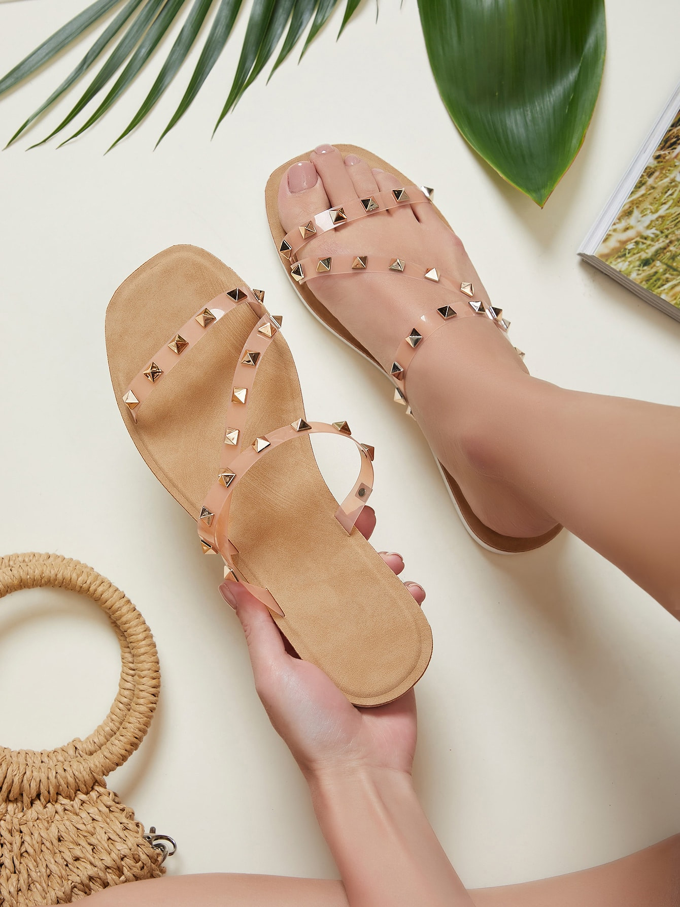 Studded Faux Leather Square Toe Sandals | SHEIN