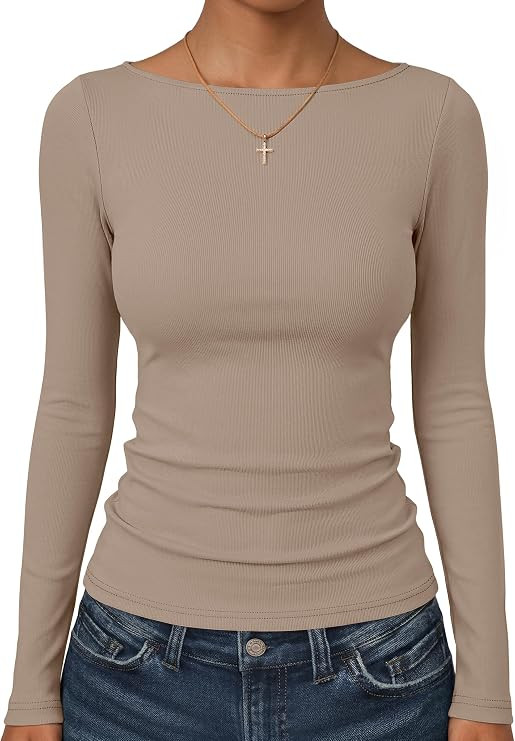 ANRABESS Womens Boat Neck Long Sleeve Thermal Shirts | Comfy Soft Warm Fleece Tops Slim Fit Basic... | Amazon (US)
