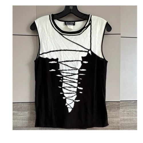 Sonia Rykiel Black White Graphic Print Knit Round Neck Sleeveless Tank Top L | eBay | eBay US
