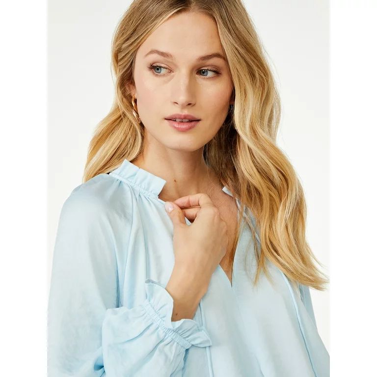 Scoop Women’s Woven Split Neck Top with Tie Neck | Walmart (US)