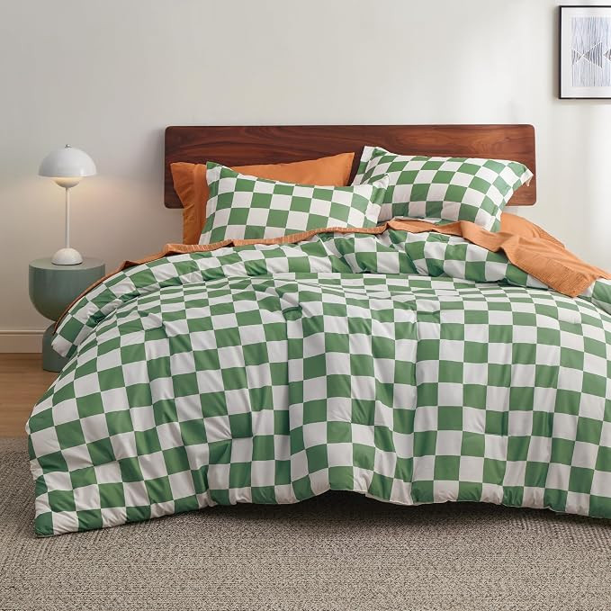 Bedsure Comforter Set Queen Size - Checkered Bedding Comforter Set for Boys, 3 Pieces, 1 Soft Gre... | Amazon (US)
