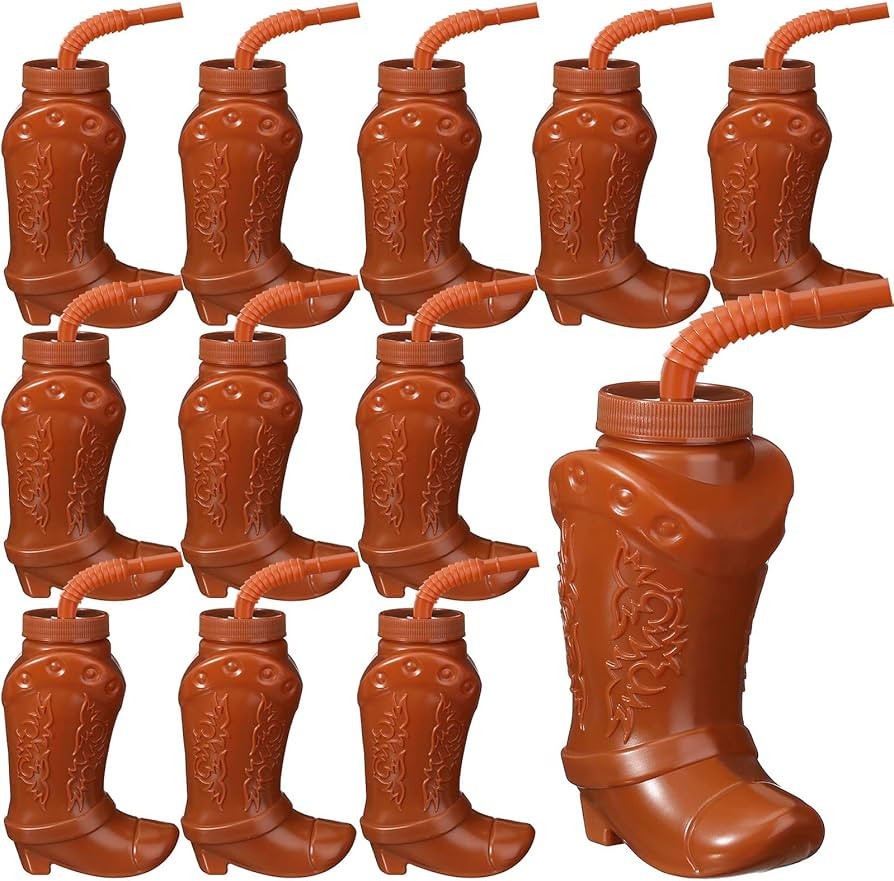 Hoolerry 12 Pcs 10 oz Plastic Cowboy Boot Cups with Straws and Lids Plastic Cowboy Cups for Weste... | Amazon (US)