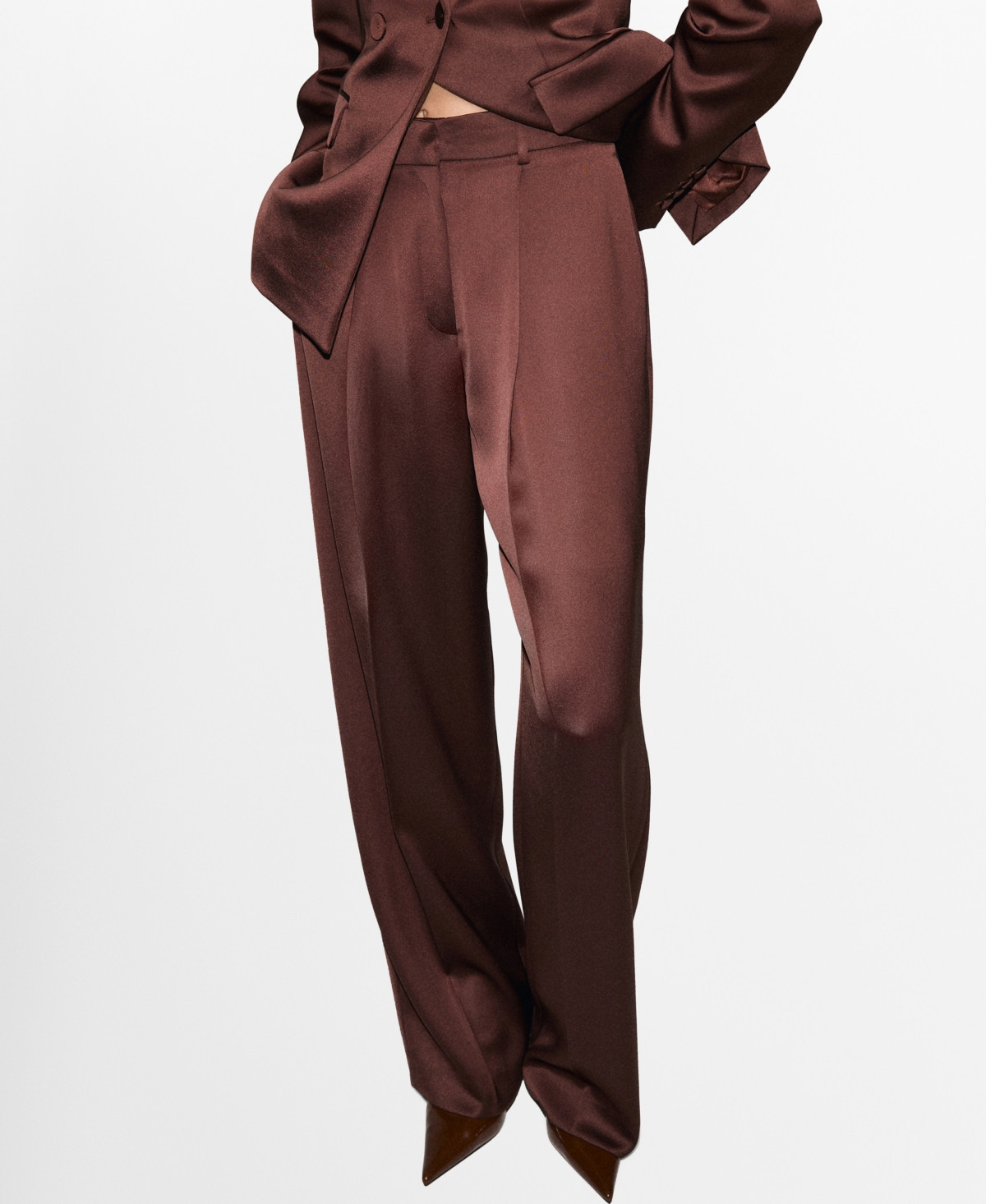 Mango Women's Satin Suit Pants - Brown | Macy's