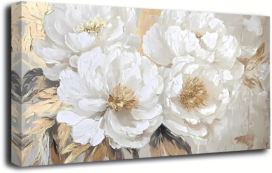 Platinum Peony Picture Print Canvas Wall Art Living Room Office Bedroom Wall Decor Floral Wall Ar... | Amazon (US)