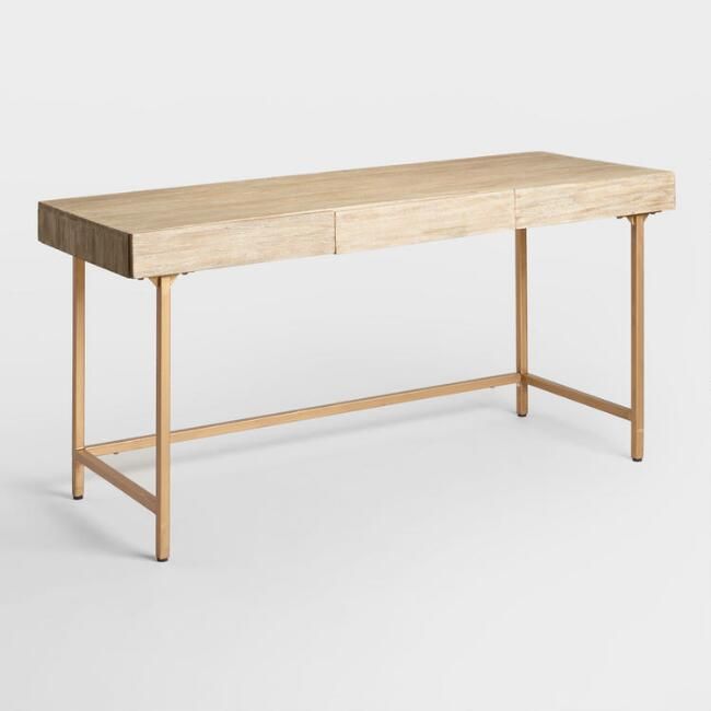 Driftwood and Gold Metal Cristela Desk with Drawers | World Market