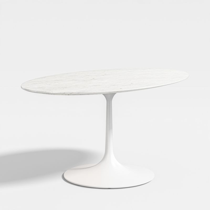 Nero 60" Oval White Marble Top Dining Table with Matte White Base + Reviews | Crate & Barrel | Crate & Barrel