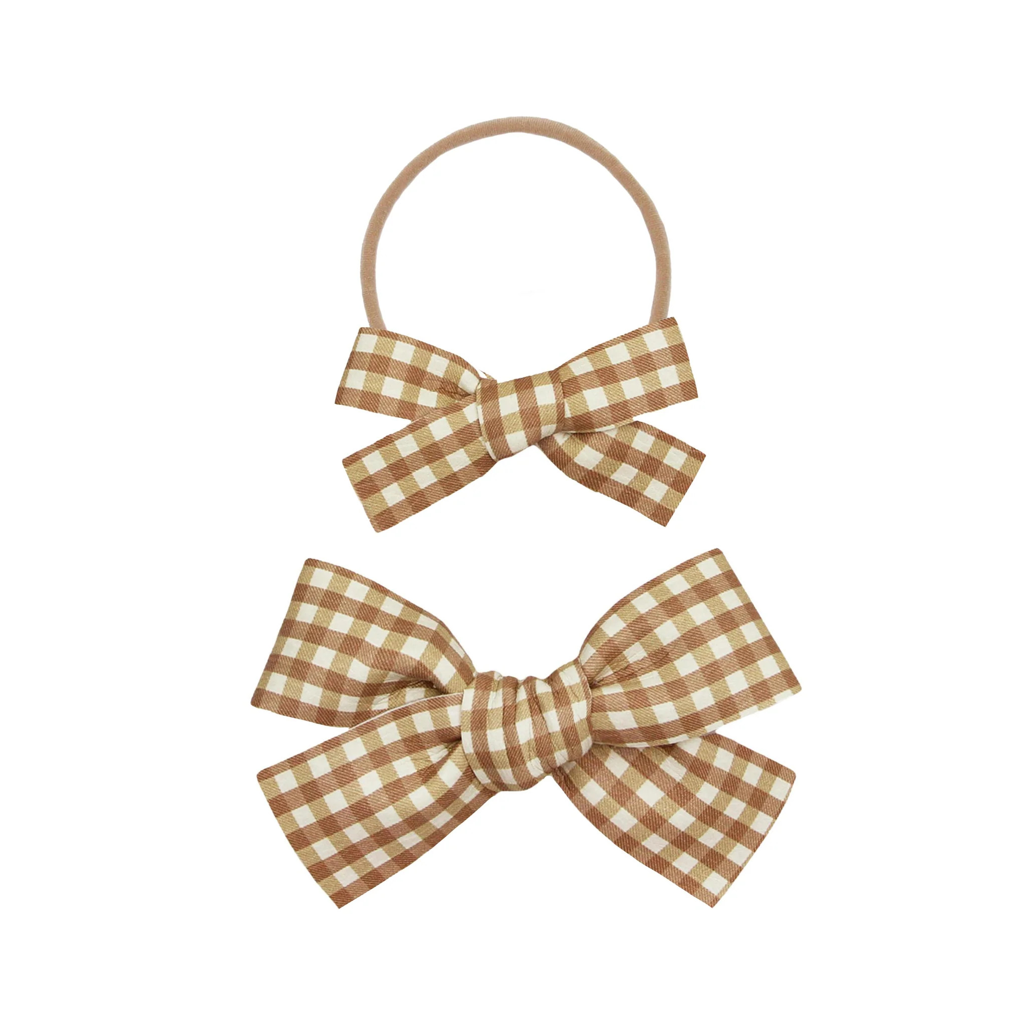 Leather - Bronze Check Bow Headband | Lou Lou & Company