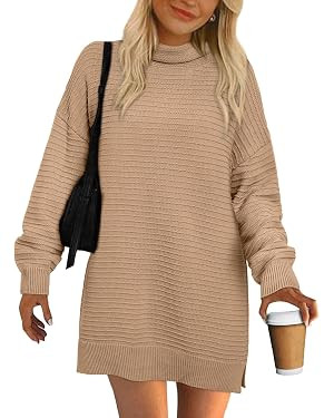 LILLUSORY Women's Oversized Turtleneck Pullover Sweaters Tunic Dress | Amazon (US)