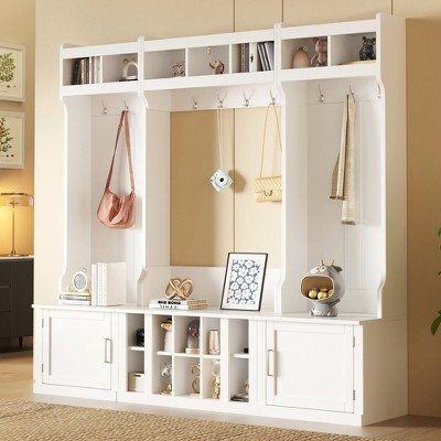 KTMBDW Hall Tree with Storage Bench, 4-in-1 Entryway Bench with Coat Rack, Shoe Storage and Hanging Hooks, White | Target