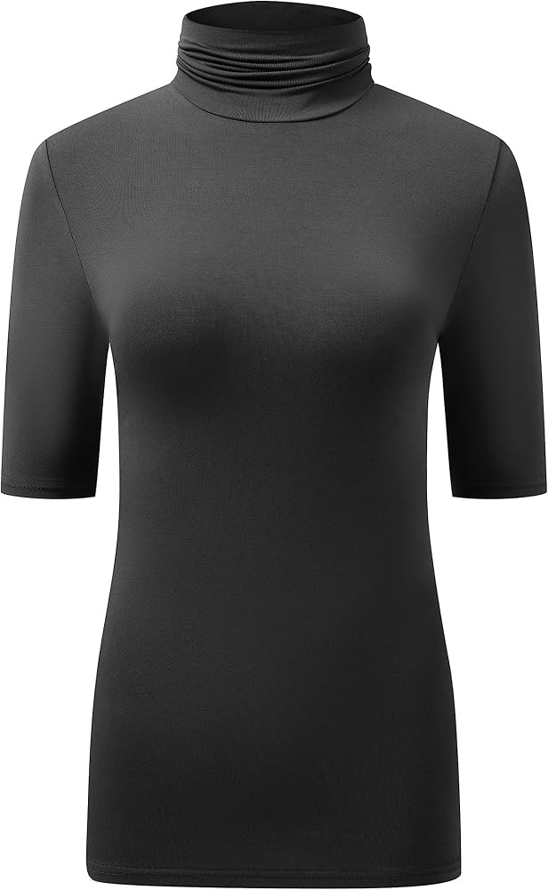 OThread & Co. Women's Half Sleeve Turtleneck T-Shirt Basic Stretch Layer Comfy High Neck Top (Sma... | Amazon (US)