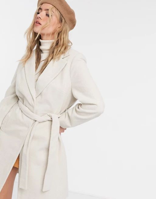 New Look belted formal coat in cream | ASOS (Global)