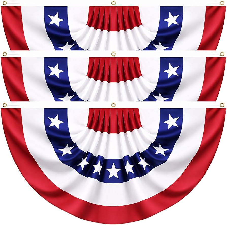 3 Pack USA Pleated Fan Flags - 6x3 FT Large American Flag Bunting for Outside, Red White Blue Bun... | Amazon (US)