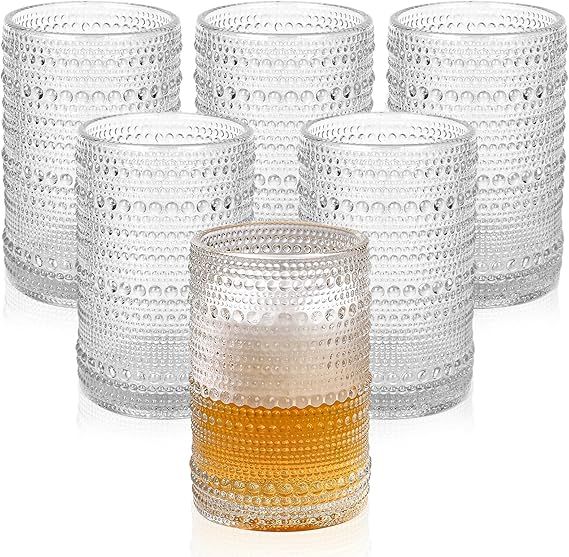 ZMOWIPDL Vintage Glassware Drinking Glasses Set of 6,15 oz Hobnail Glass Cups,Embossed Clear Wate... | Amazon (US)