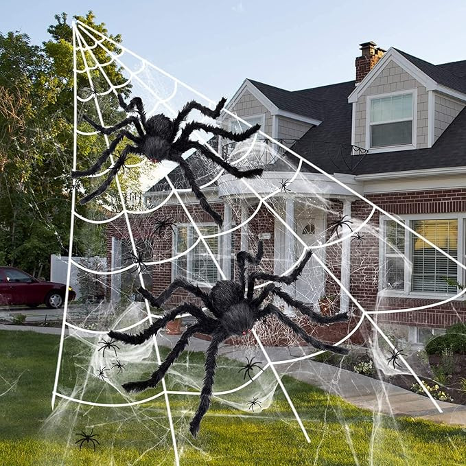 Spider Webs Halloween Decorations, Halloween Spider Web Decorations Set with 23ft Halloween Spide... | Amazon (US)