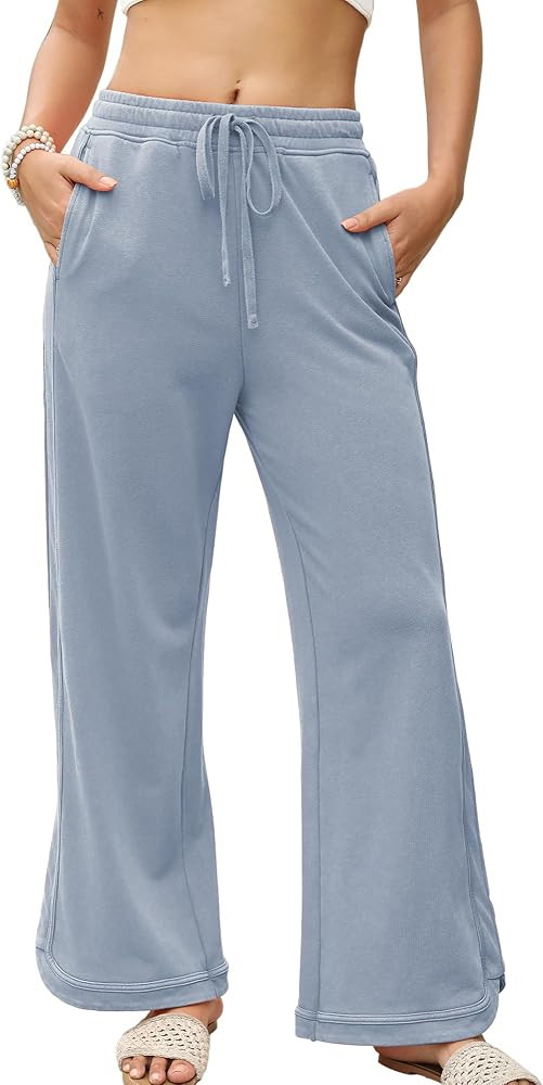 Hixiaohe Women's Casual Wide Leg Sweatpants High Waist Baggy Acid Wash Pants Drawstring Athletic ... | Amazon (US)