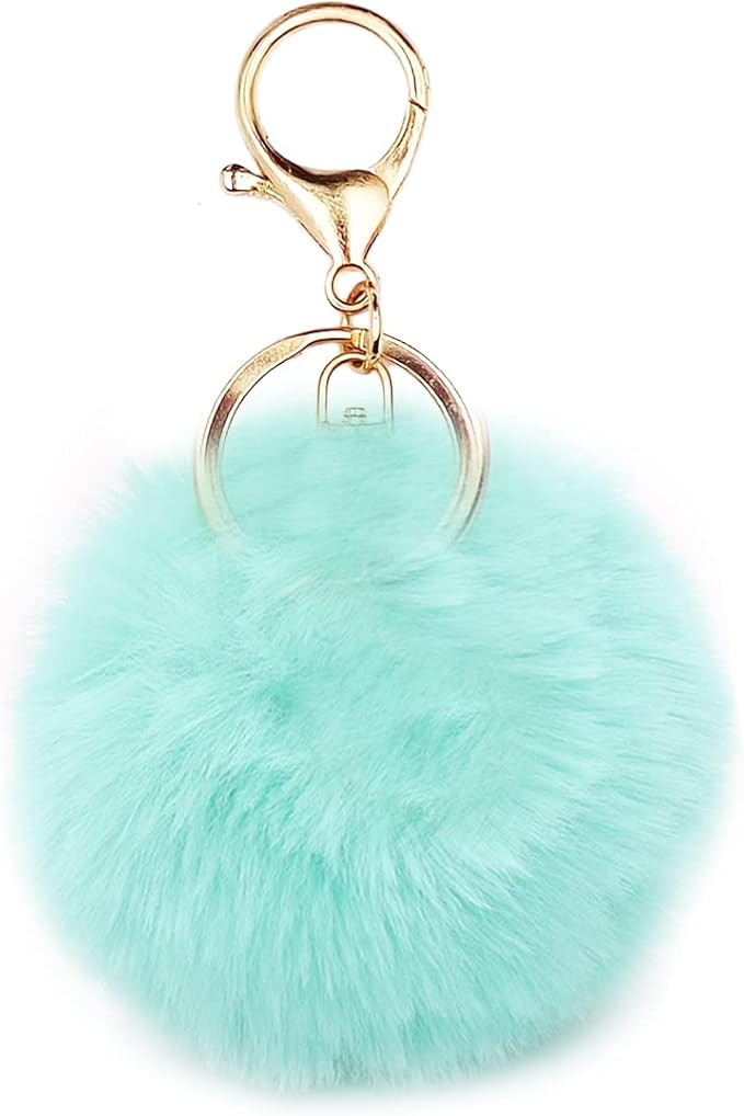 jtkdxqs Pom Pom Keychain Soft Artificial Rabbit Fur Plush Fluffy Ball Key Ring for Women | Amazon (US)