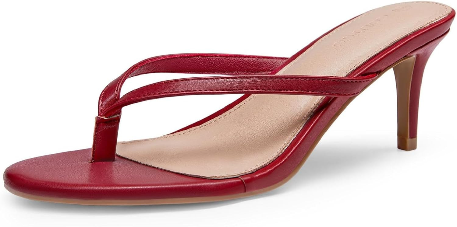 Coutgo Women's Kitten Heels Flip Flops Thong Heeled Sandals Round Open Toe Comfortable Summer Beach Shoes | Amazon (US)