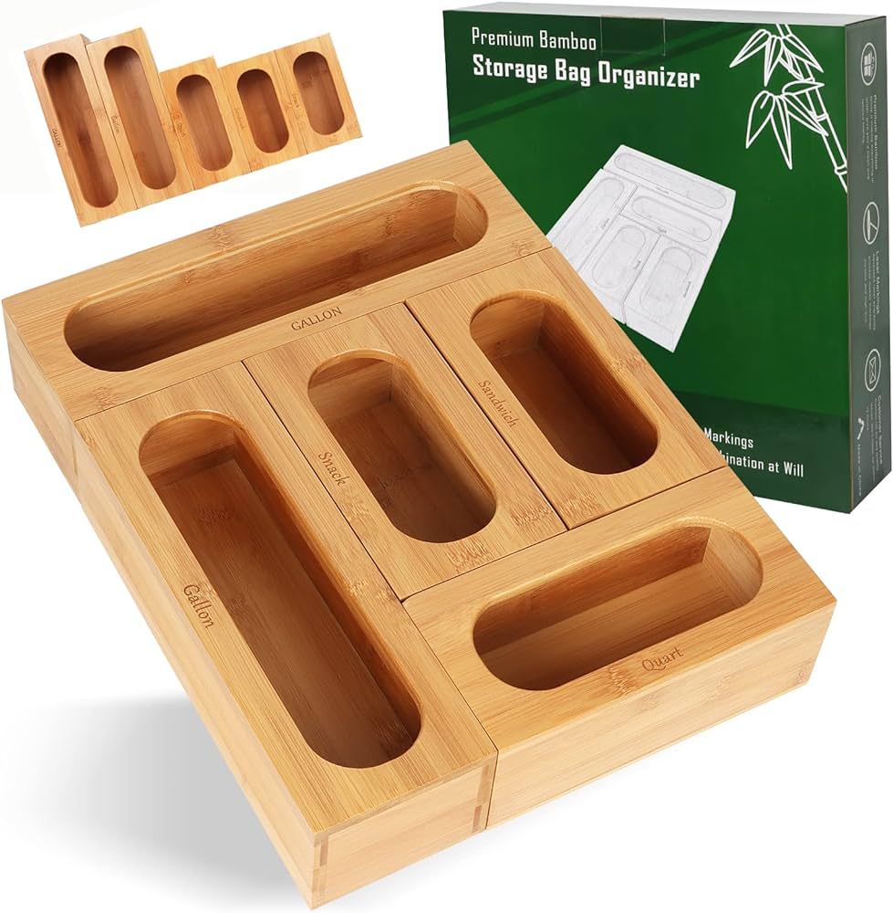 ILFYCOTO Bamboo Ziplock Bag Organizer For Drawer, Food Storage Bag Organizer, Baggie Dispenser Fits  | Amazon (US)