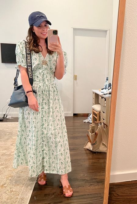 Hill house green dress, sundress, dress with baseball hat, Loewe flamenco bag, Hermes sandals, Sabrina dress, Chanel brooch

#LTKstyletip #LTKshoecrush