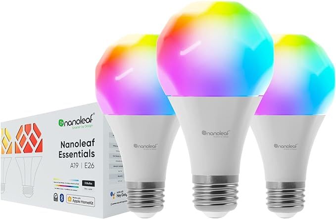 Nanoleaf Essentials A19 Smart Thread Bluetooth LED Bulbs - 3PK - White and Colors | Amazon (US)