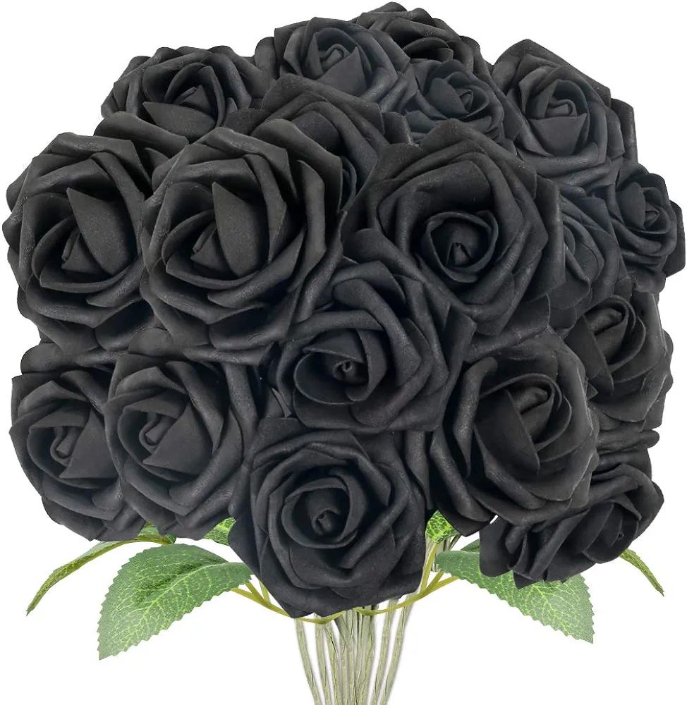 JOHOUSE 30PCS Black Roses Artificial Flowers, Black Flowers Faux Roses Single Stem Fake Flowers f... | Amazon (US)