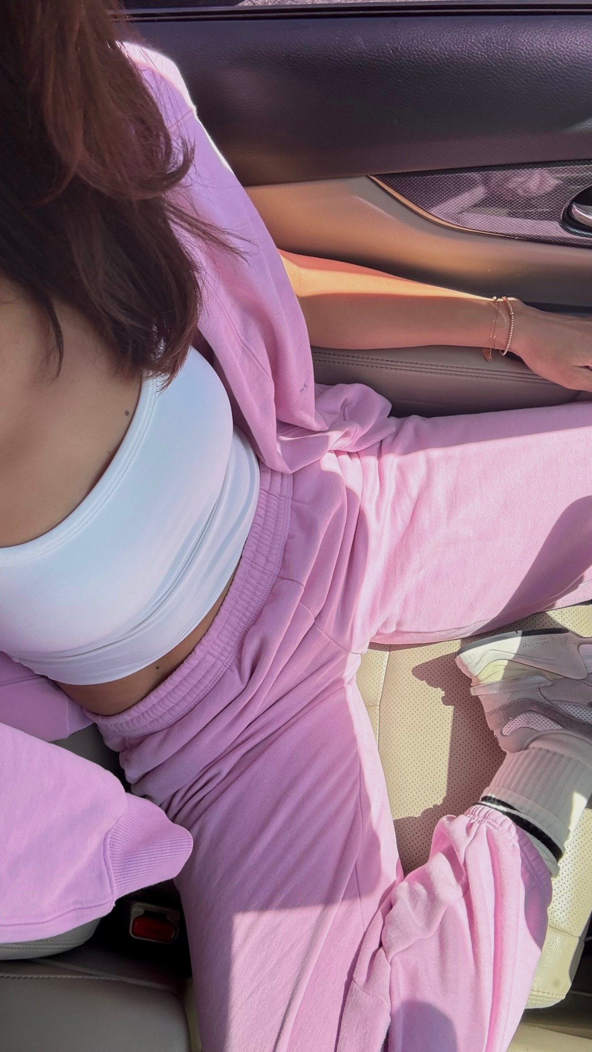 white tank: S
pink sweats top & bottom: M 

#LTKTravel #LTKU #LTKActive