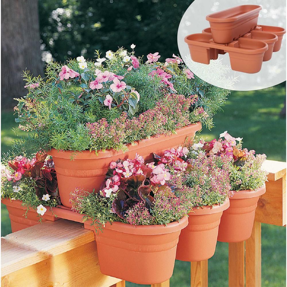 21 in. Terra Cotta Milano Plastic Deck Rail Planter (4 piece) | The Home Depot