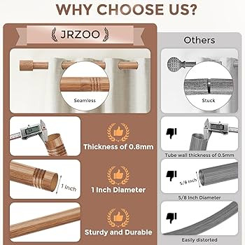 Wood Curtain Rods, 1'' Decorative Adjustable Rustic Farmhouse Drapery Rod, Heavy Duty Boho Curtai... | Amazon (US)