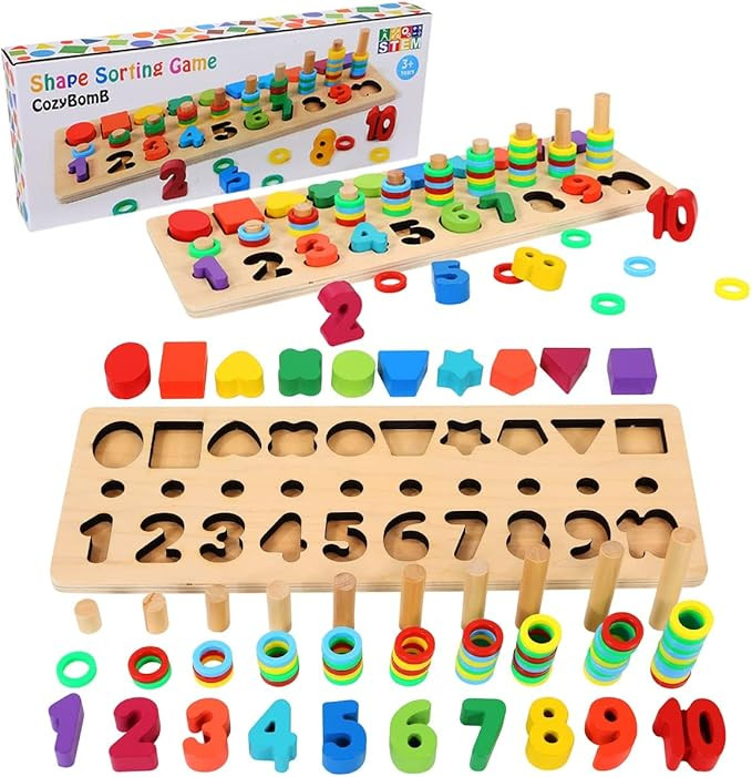 CozyBomB™ Montessori Educational Wooden Toys for Kids Toddler Number Puzzles Sorter Counting Sh... | Amazon (US)
