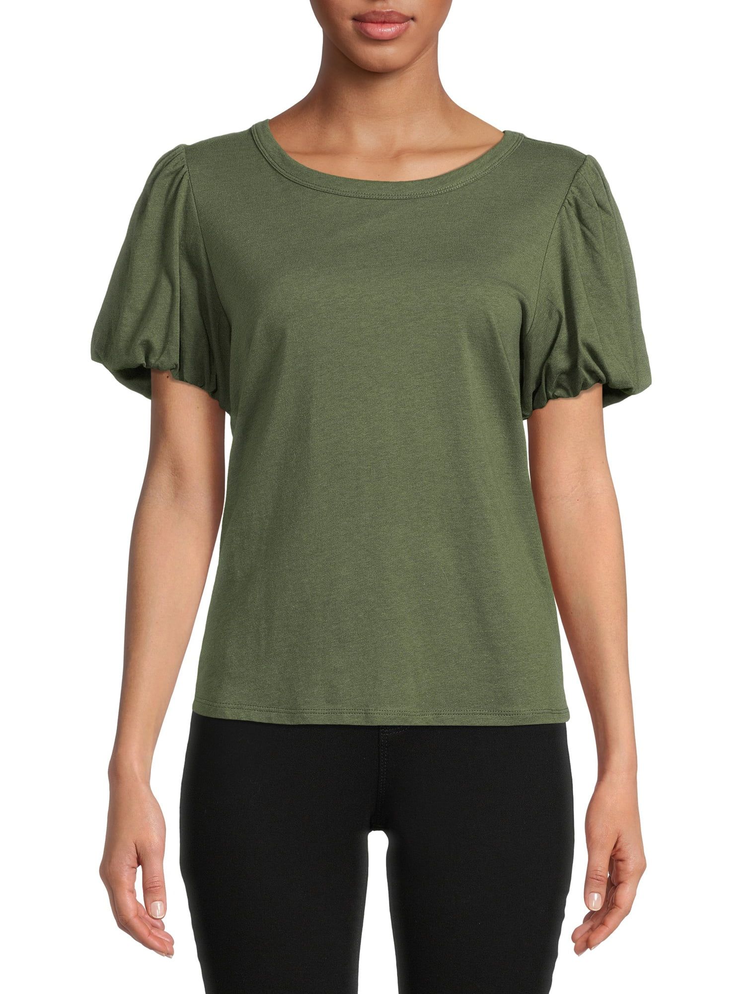 Time and Tru Women's Bubble Sleeve Top - Walmart.com | Walmart (US)